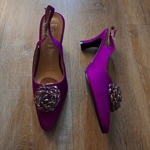 WHITTALL & SHON Violet Slingback Heels Beaded Flower Pointy Toe Size 7.5 NIOB
